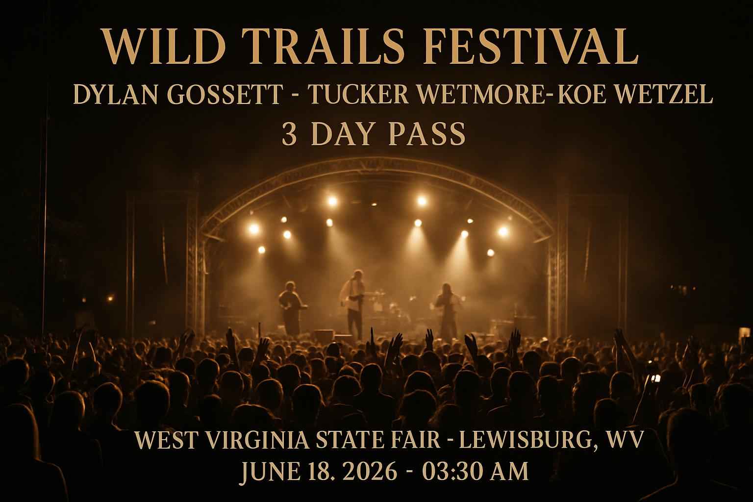 wild-trails-festival-dylan-gossett-tucker-wetmore-koe-wetzel-3-day-pass-west-virginia-state-fair