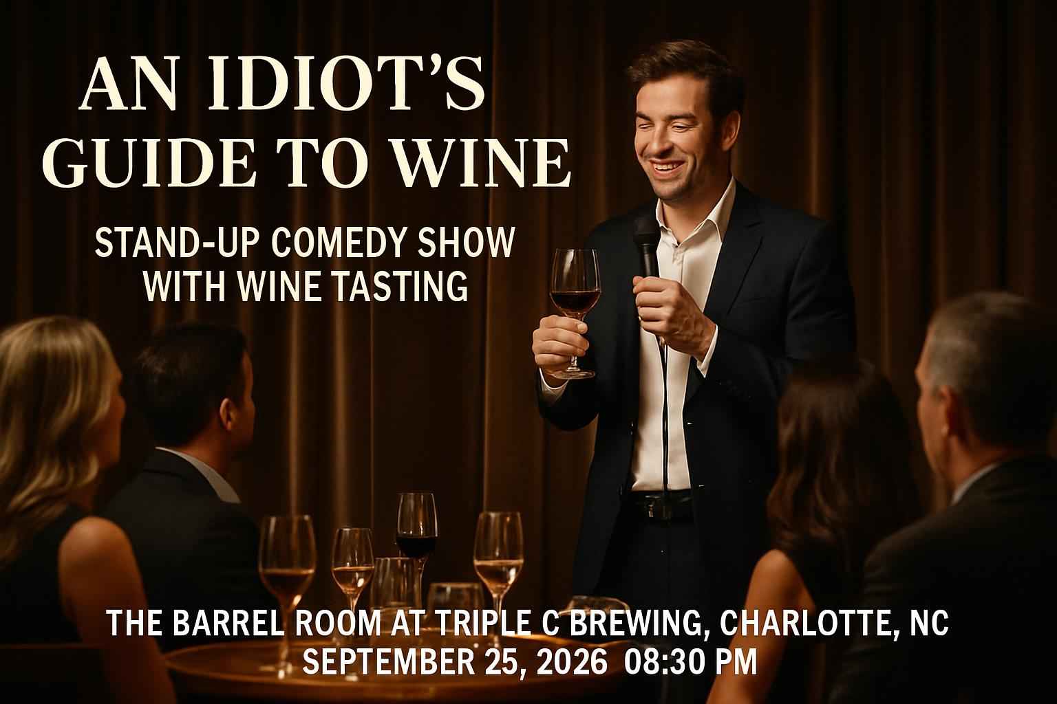 an-idiot-s-guide-to-wine-stand-up-comedy-show-with-wine-tasting-the-barrel-room-at-triple-c-brewing
