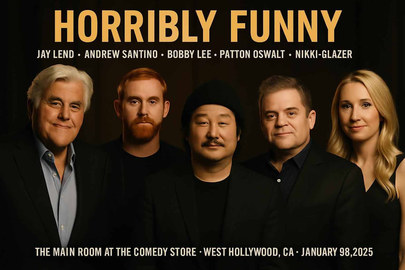 horribly-funny-jay-leno-andrew-santino-bobby-lee-patton-oswalt-nikki-glazer-the-main-room-at-the-comedy-store